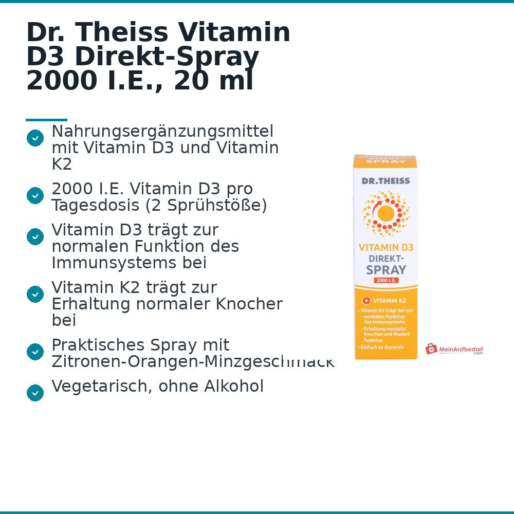 Dr. Theiss Vitamin D3 Direkt-Spray Cholecalciferol / Menachinon Mundspray, 20 ml.