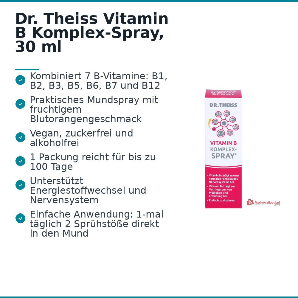Dr. Theiss Vitamin B Komplex-Spray Thiamin / Riboflavin / Niacin / Pantothensäure / Pyridoxin / Biotin / Cobalamin Mundspray, 30 ml.