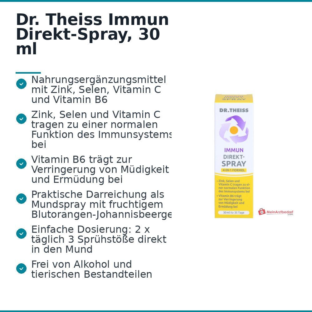 Dr. Theiss Immun Direkt-Spray Vitamin B6 / Vitamin C / Selen / Zink Mundspray, 30 ml.