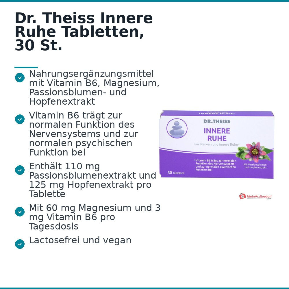 Dr. Theiss Innere Ruhe Vitamin B6 / Magnesium / Passionsblumenextrakt / Hopfenextrakt Tabletten, 30 St..