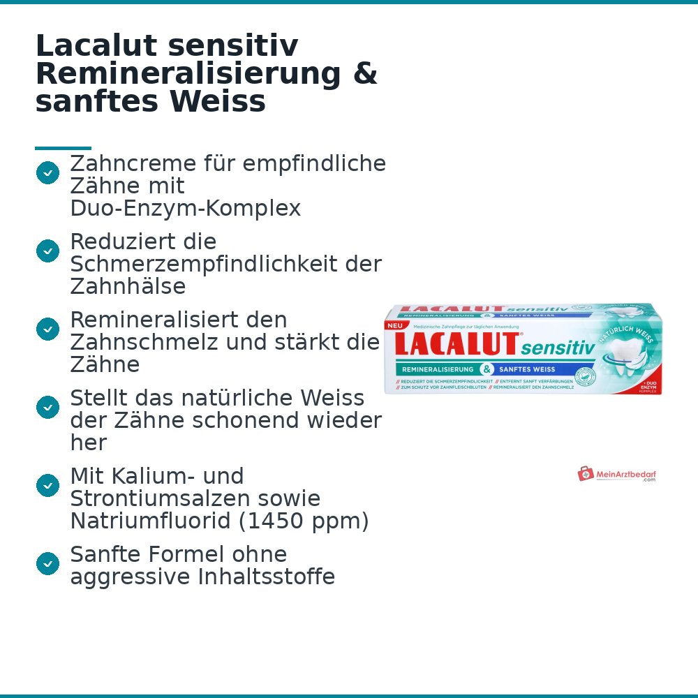 Lacalut sensitiv Remineralisierung & sanftes Weiss Kaliumchlorid / Strontiumacetat / Natriumfluorid Zahncreme, 75 ml.