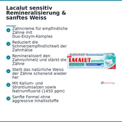 Lacalut sensitiv Remineralisierung & sanftes Weiss Kaliumchlorid / Strontiumacetat / Natriumfluorid Zahncreme, 75 ml.