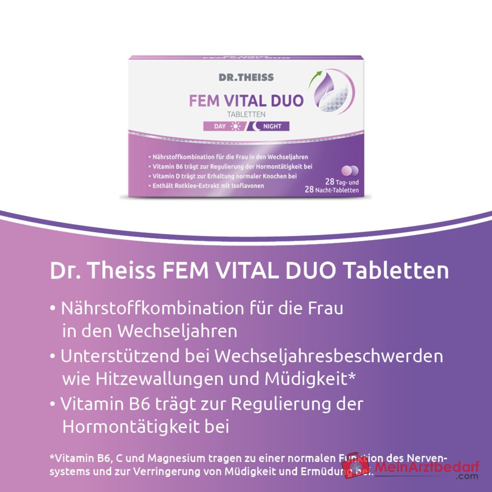 Dr. Theiss Fem Vital Duo Vitamin B6 / Vitamin C / Vitamin D / Vitamin E / Chrom / Magnesium / Zink Tabletten, 56 St..