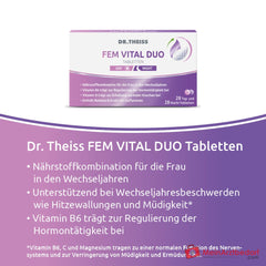 Dr. Theiss Fem Vital Duo Vitamin B6 / Vitamin C / Vitamin D / Vitamin E / Chrom / Magnesium / Zink Tabletten, 56 St..