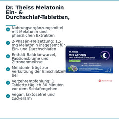 Dr. Theiss Melatonin Melatonin / Baldrianwurzel-Extrakt / Passionsblumen-Extrakt / Zitronenmelissen-Extrakt Ein- und Durchschlaf-Tabletten, 15 St..