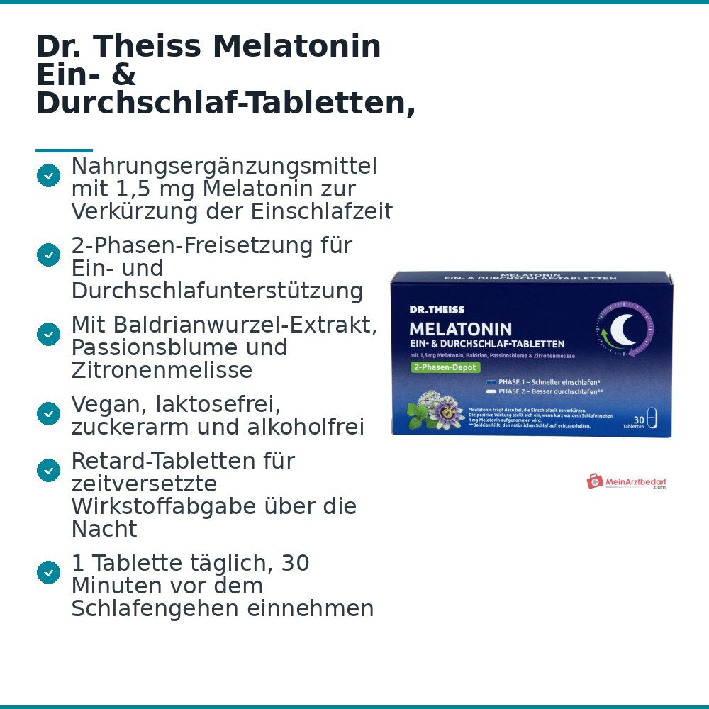 Dr. Theiss Melatonin Ein- und Durchschlaf Melatonin / Baldrian / Passionsblume / Zitronenmelisse Retardtabletten, 30 St..