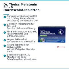 Dr. Theiss Melatonin Ein- und Durchschlaf Melatonin / Baldrian / Passionsblume / Zitronenmelisse Retardtabletten, 30 St..
