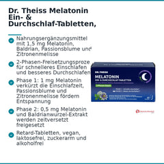 Dr. Theiss Melatonin Ein- & Durchschlaf-Tabletten Melatonin / Baldrianwurzel-Extrakt / Passionsblume / Zitronenmelisse Retardtabletten, 60 St..