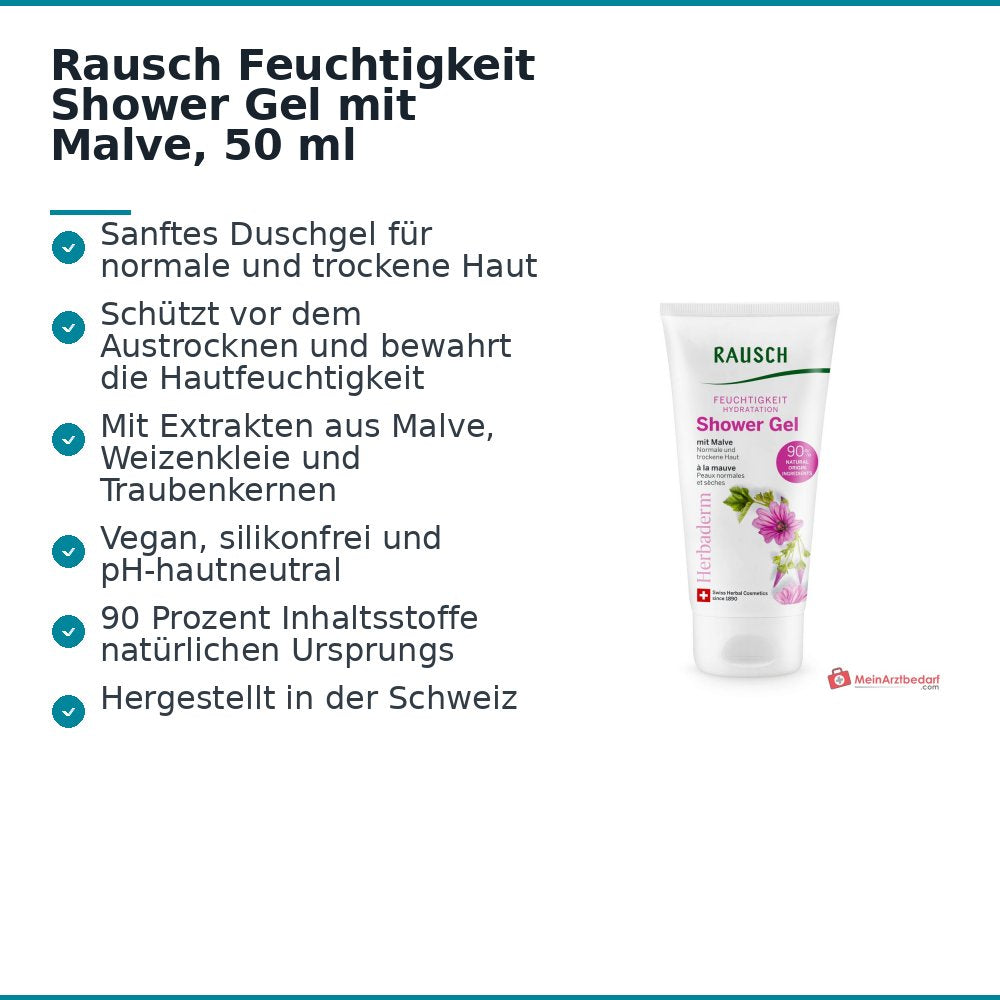 Rausch Feuchtigkeit Shower Gel mit Malve, 50 ml.