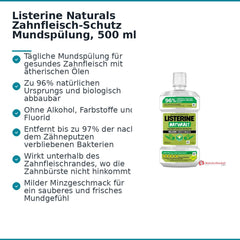 Listerine Naturals Zahnfleisch-Schutz Mundspülung mit ätherischen Ölen Lösung, 500 ml.
