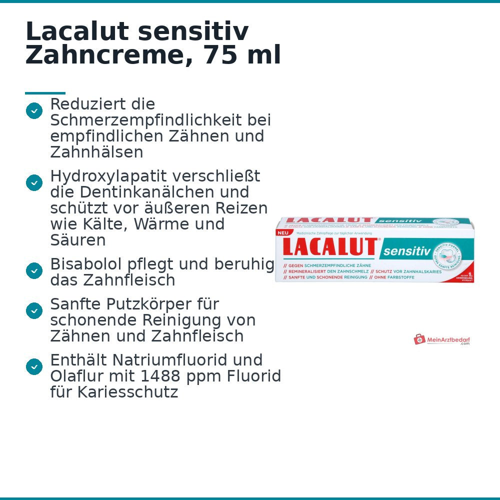 Lacalut sensitiv Hydroxylapatit / Bisabolol Zahncreme, 75 ml.