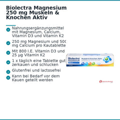 Biolectra Magnesium 250 mg / Calcium 500 mg / Vitamin D3 / Vitamin K2 Muskeln & Knochen Aktiv Kautabletten, 30 St..
