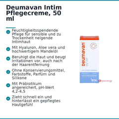 Deumavan Intim Pflegecreme Hyaluron / Aloe Vera / Mandelöl Creme, 50 ml.