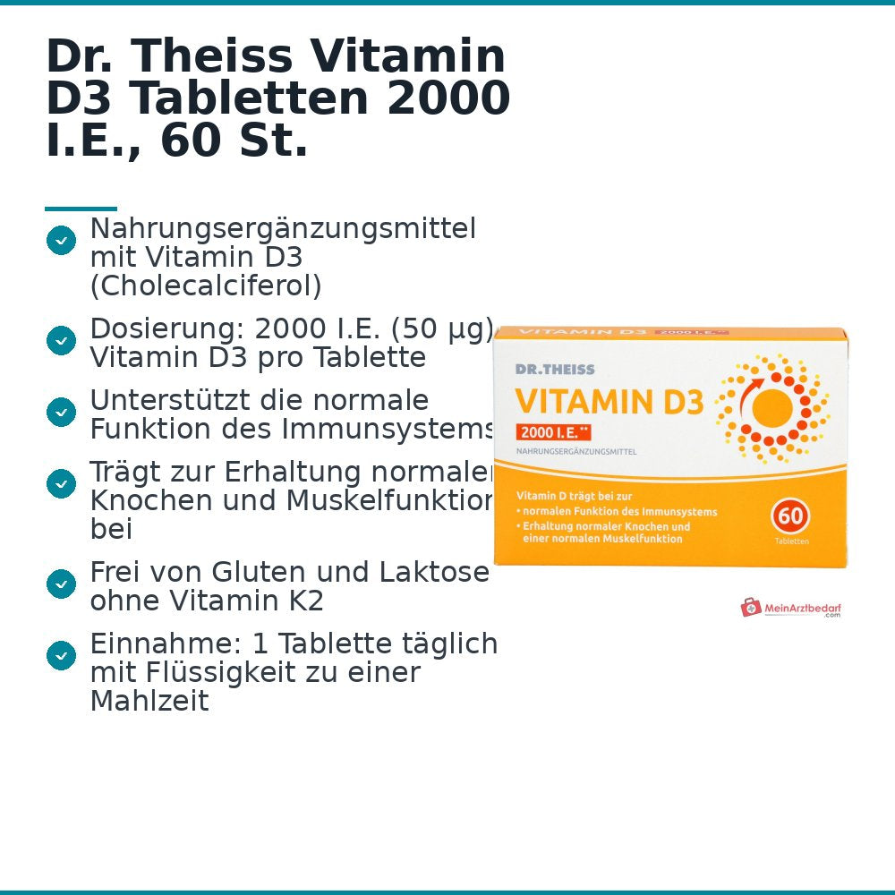 Dr. Theiss Vitamin D3 Cholecalciferol Tabletten 2000 I.E., 60 St..