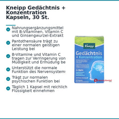 Kneipp Gedächtnis + Konzentration Kapseln, 30 St..