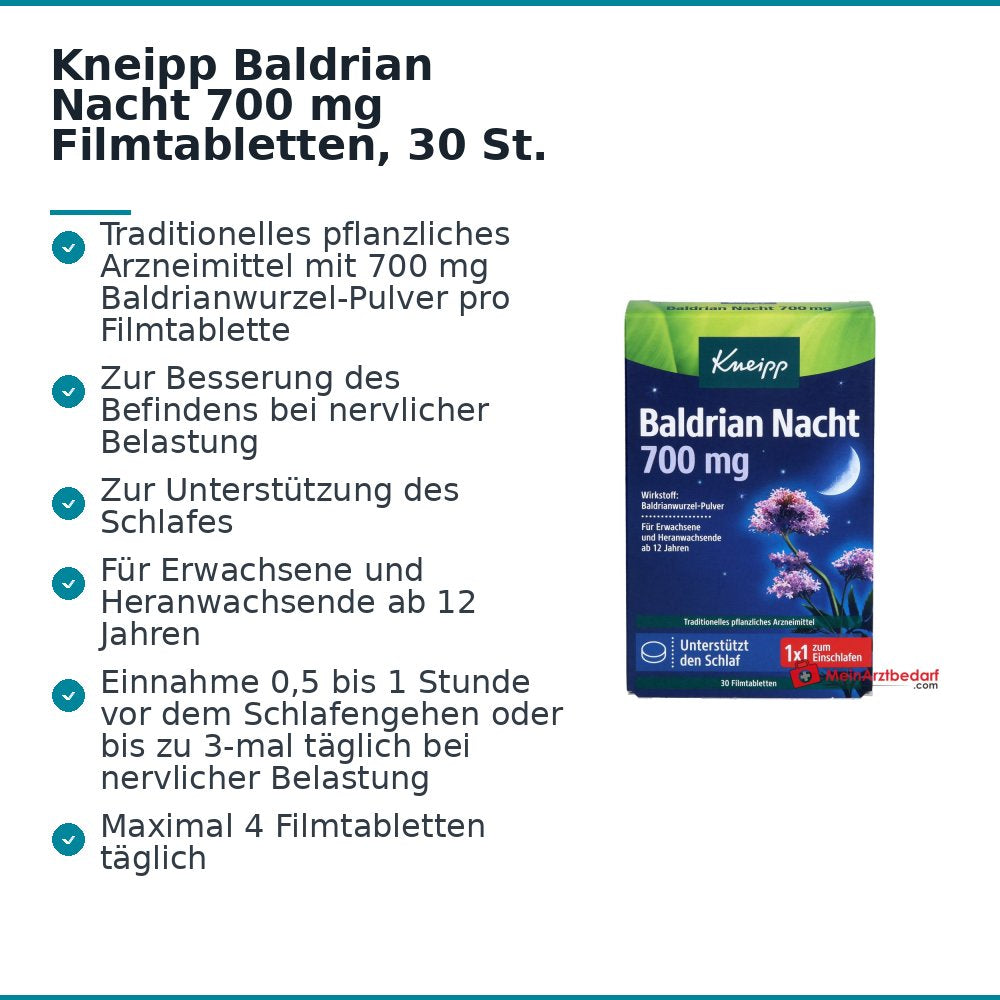 Kneipp Baldrian Nacht 700 mg Filmtabletten, 30 St.