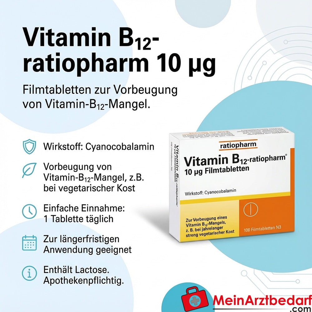 ratiopharm Vitamina B12 10 µg compresse rivestite con film (cianocobalamina) 100 pezzi