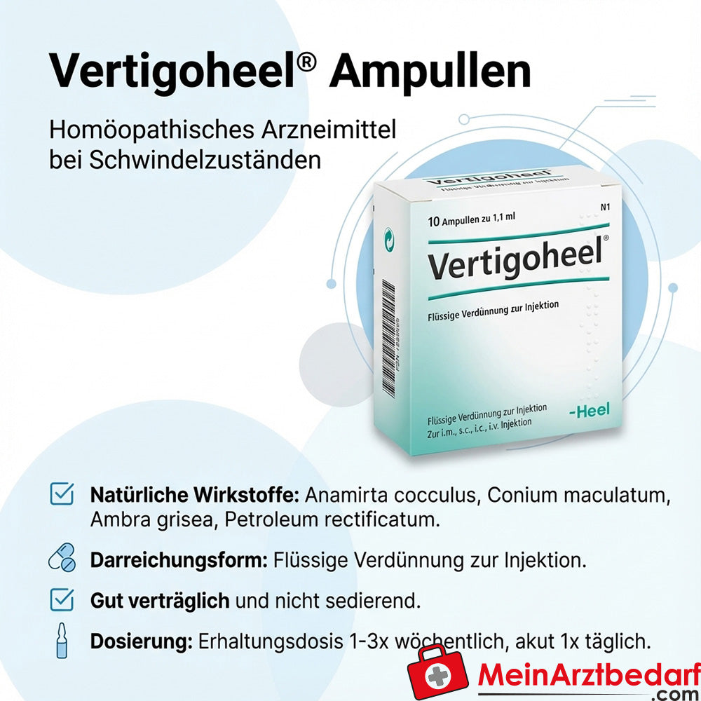 Vertigoheel Ampollas Anamirta cocculus D3/Conium maculatum D2/Ambra grisea D5/Petroleum rectificatum D7 Solución inyectable 10 uds.