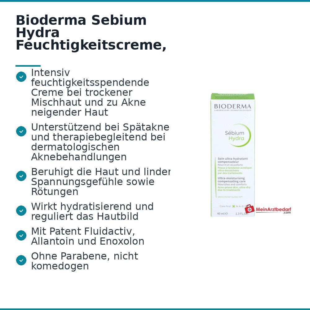 Bioderma Sebium Hydra Feuchtigkeitscreme, 40 ml.
