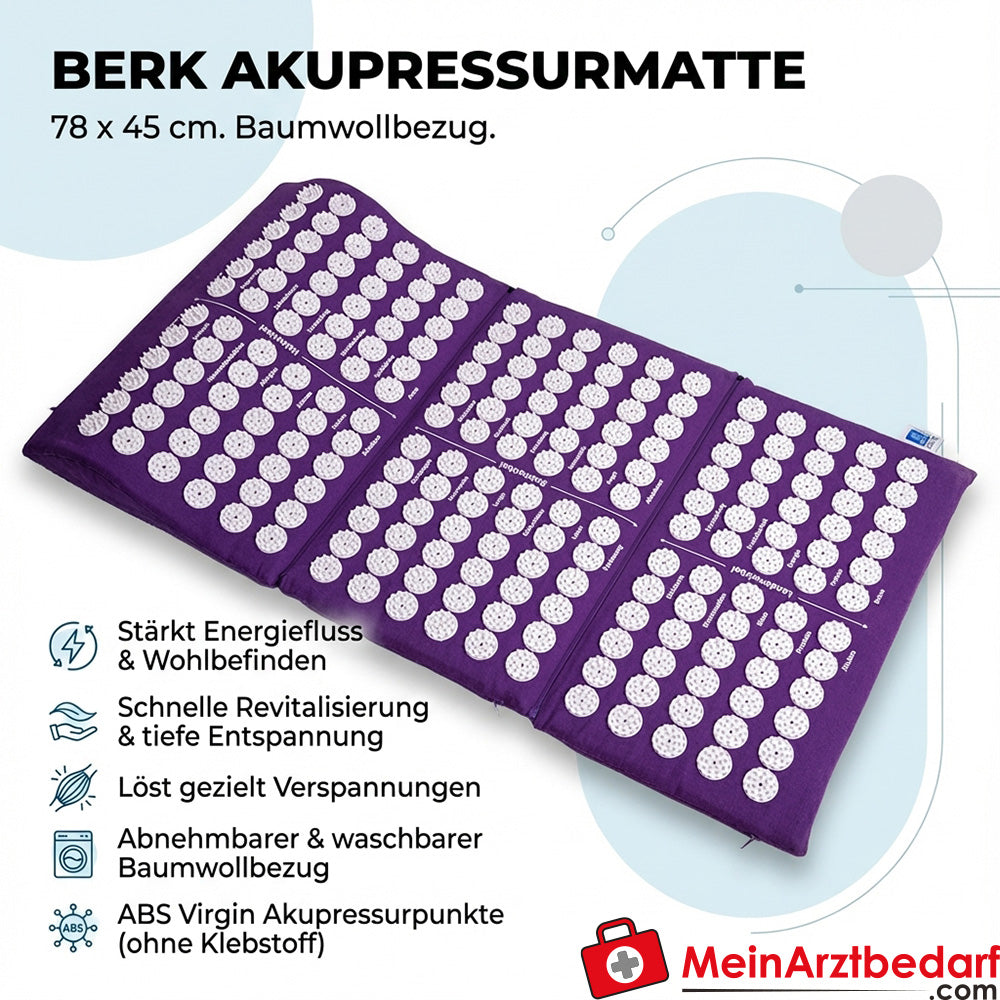 Berk acupressuurmat 78 x 45 cm katoenen hoes ABS acupressuurpunten afneembaar wasbaar