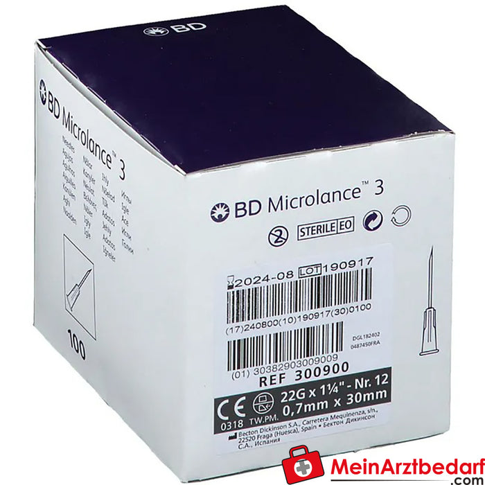 BD Microlance 3 agujas 22 G 1 1/4 0,7 x 30 mm, 100 uds.