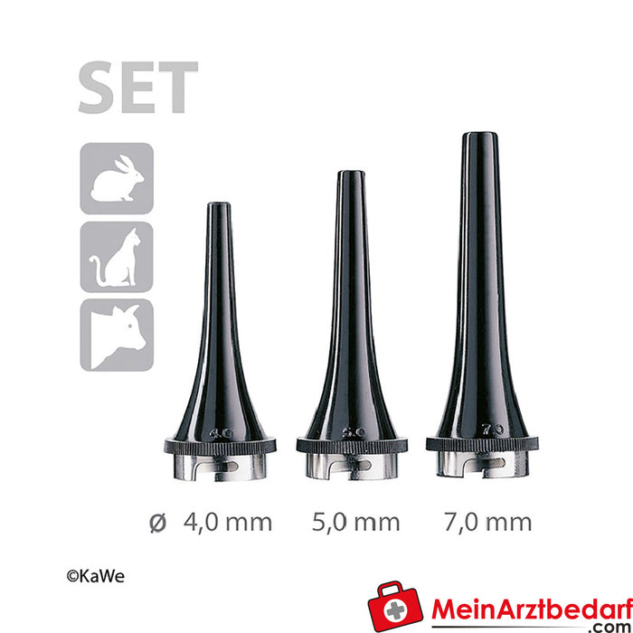 KaWe permanent ear funnel VET, Ø 4.0/5.0/7.0 mm, black, 3 pcs.