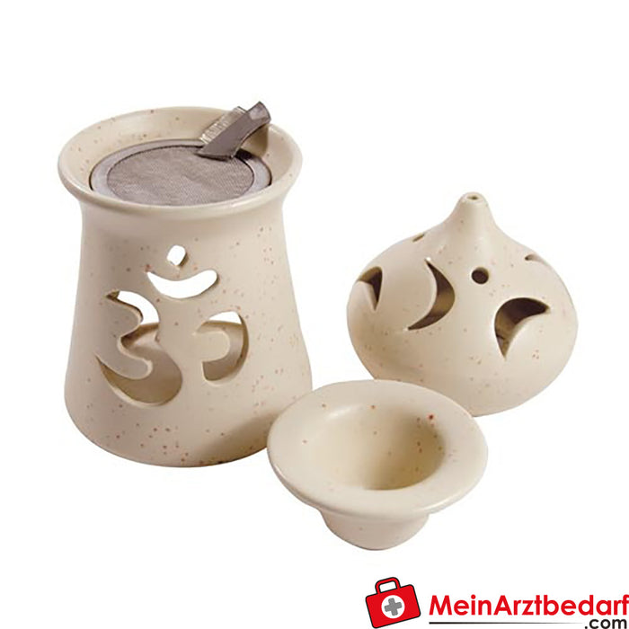 Berk Om clay incense burner with bowl and sieve