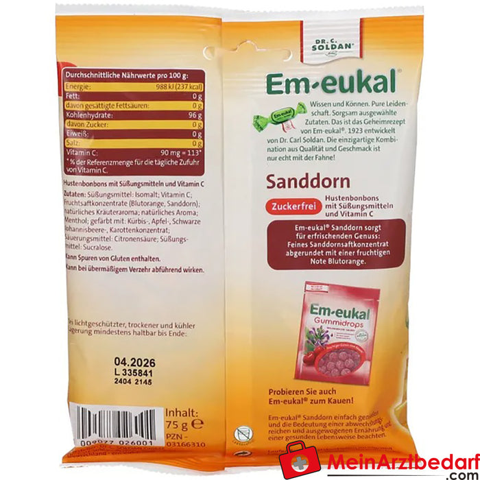 Em-eukal® rebuçados de espinheiro marítimo sem açúcar, 75g