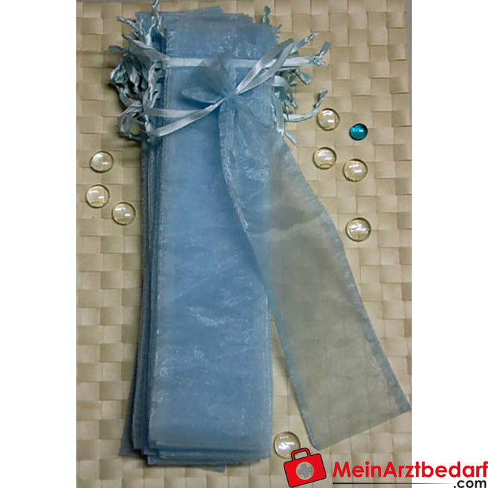 Berk tütsü çubukları için organze çanta, mavi, 8x34 cm