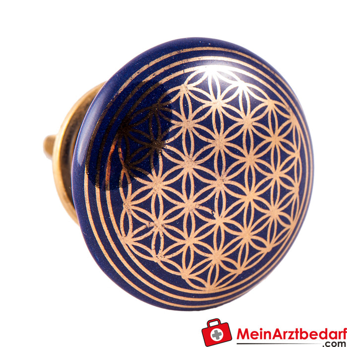 Berk door knob dark blue with flower of life