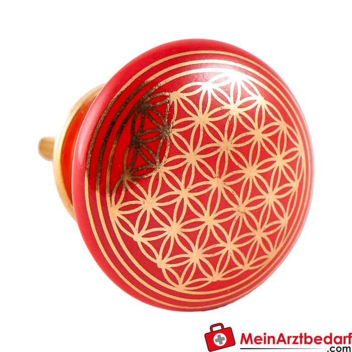 Berk door knob red with flower of life