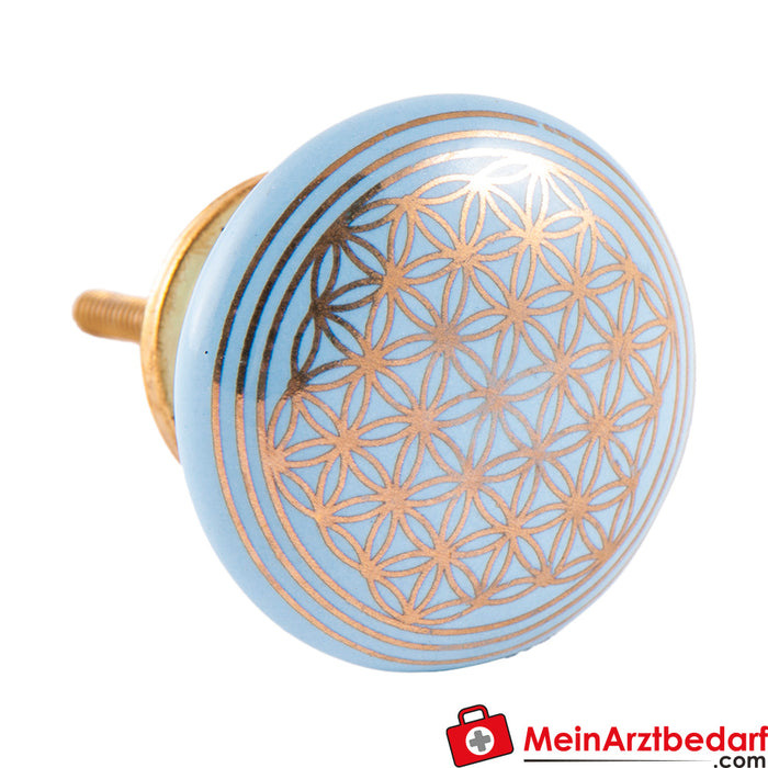 Berk door knob light blue with flower of life