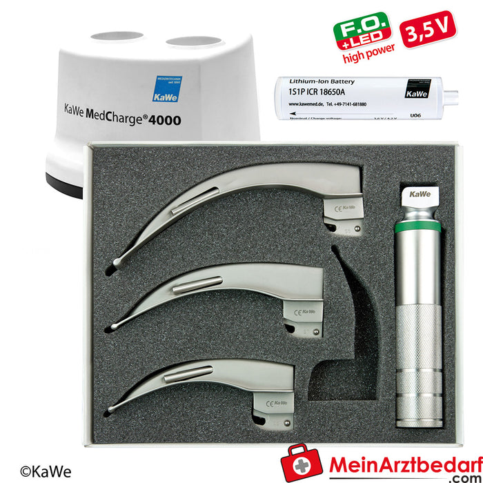 KaWe F.O. Laryngoskop SET, Erwachsene, 1 Griff, 3 Spatel, 3,5 V, LED