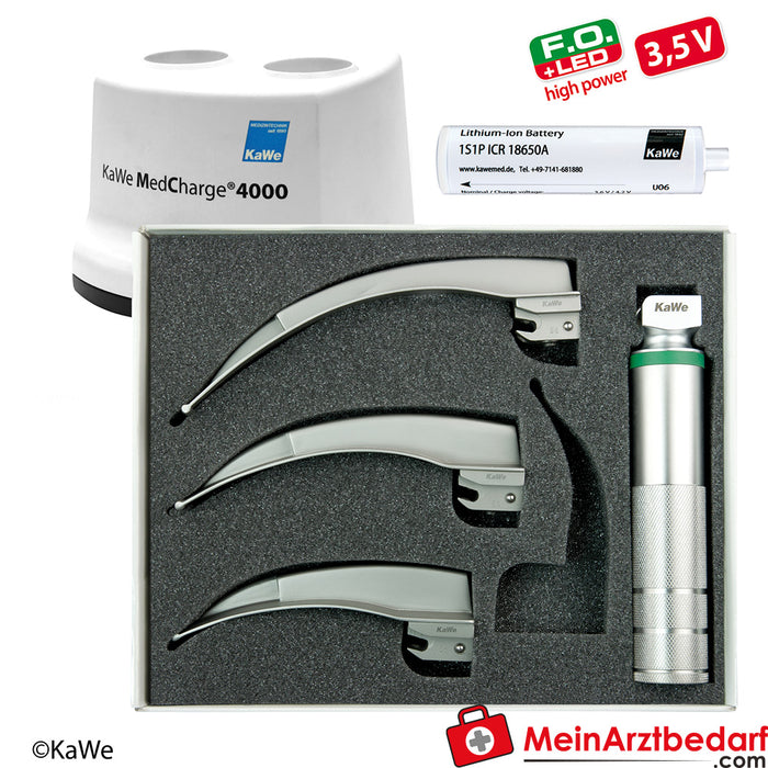 KaWe F.O. Laryngoscope SET, adulte, 1 poignée, 3 lames, 3,5 V, LED