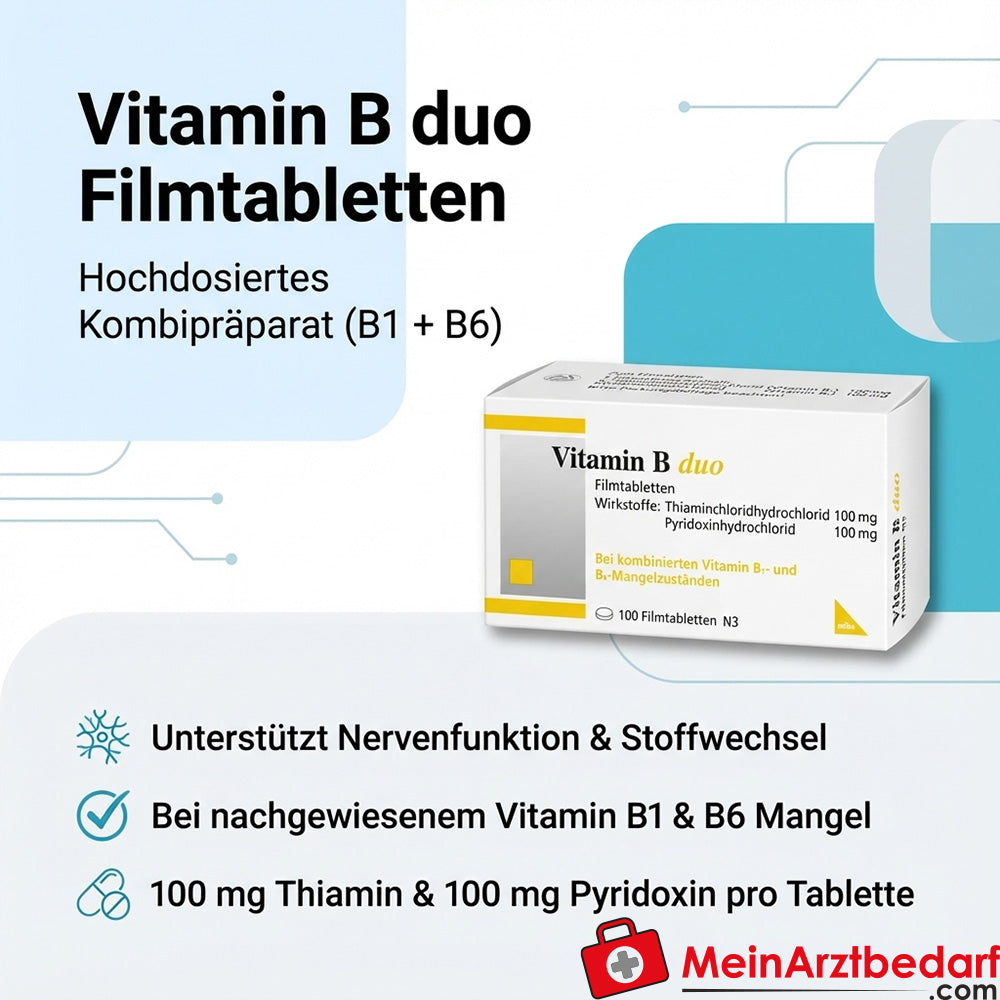 Vitamine B duo thiamine (B1)/pyridoxine (B6) 100 mg/100 mg tabletten