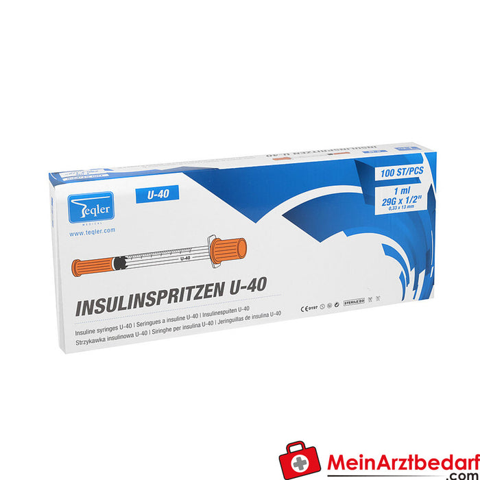 Siringhe da insulina Teqler U-40 con cannula, 100 pz.