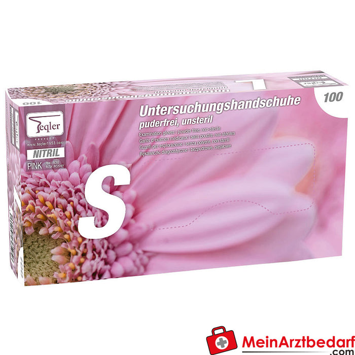 Teqler nitrile gloves, powder-free Pink