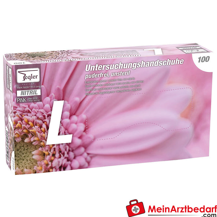 Teqler nitrile gloves, powder-free Pink