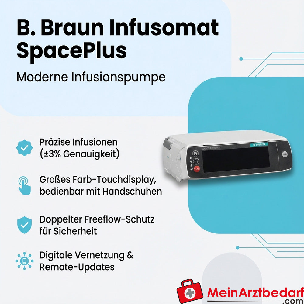 B. Braun Infusomat SpacePlus infusion pump, colour touch display, ±3% accuracy, double freeflow protection