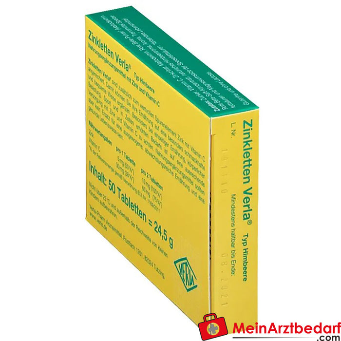 Comprimidos de zinco Pastilhas de framboesa Verla®, 50 unid.