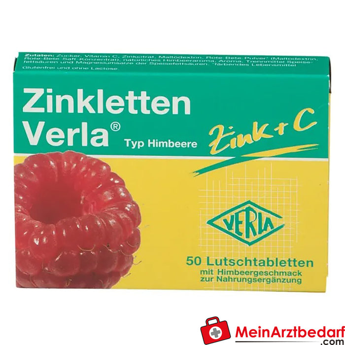 Comprimidos de zinco Pastilhas de framboesa Verla®, 50 unid.