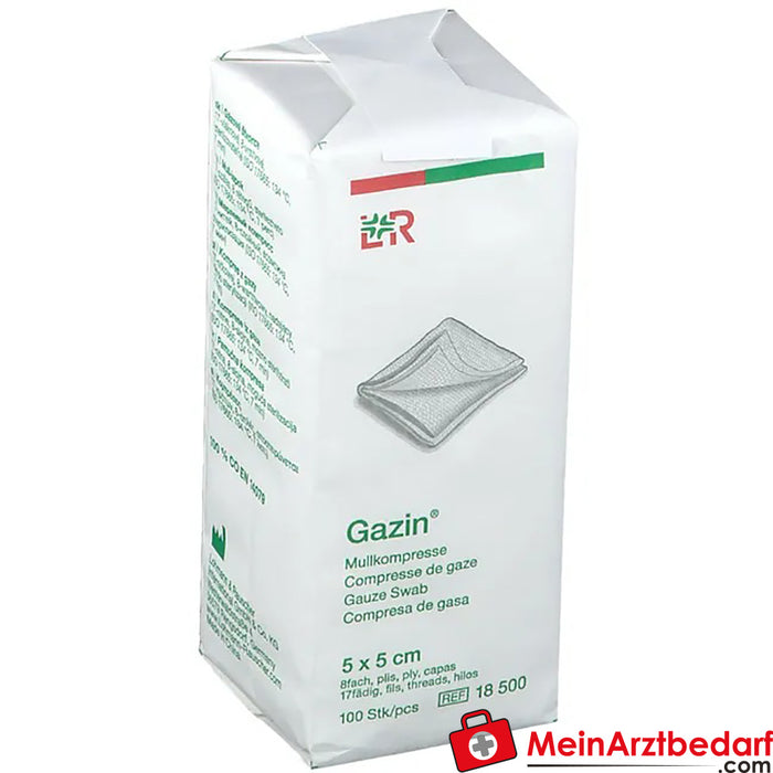 Compressa de gaze Gazin® 5 cm x 5 cm não estéril de 8 camadas, 100 unidades.