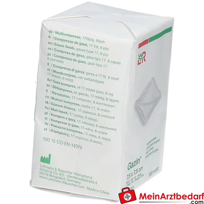 Gazin® compresa de gasa 7,5 cm x 7,5 cm no estéril de 8 capas, 100 uds.