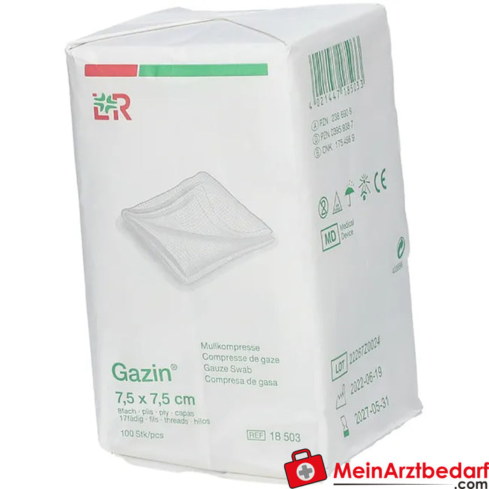 Gazin® gazlı bez kompres 7,5 cm x 7,5 cm steril olmayan 8 katlı, 100 adet.