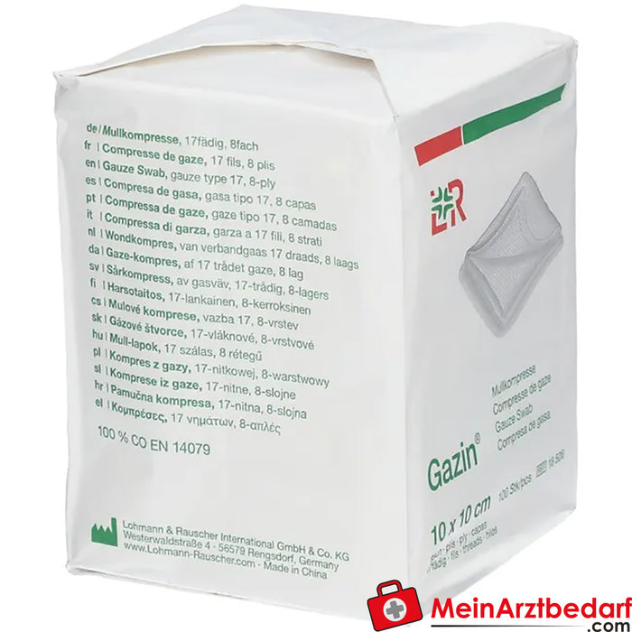 Gazin® compresa de gasa 10 cm x 10 cm no estéril de 8 capas, 100 uds.