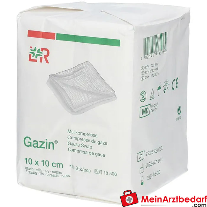 Compressa de gaze Gazin® 10 cm x 10 cm não estéril de 8 camadas, 100 unidades.