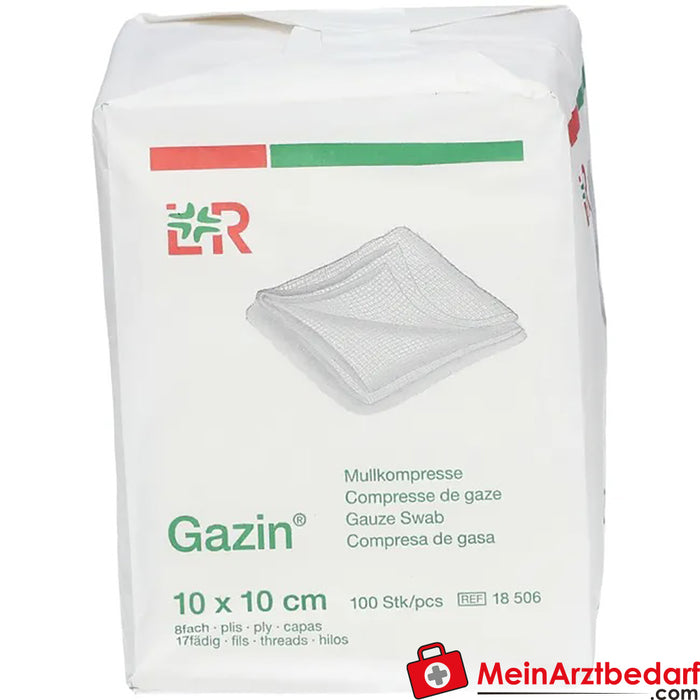 Compressa de gaze Gazin® 10 cm x 10 cm não estéril de 8 camadas, 100 unidades.