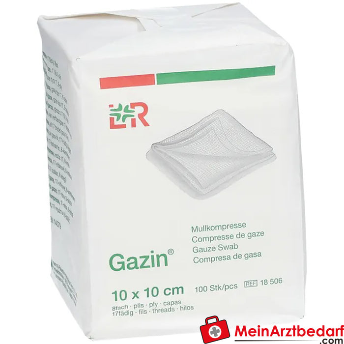 Compressa de gaze Gazin® 10 cm x 10 cm não estéril de 8 camadas, 100 unidades.