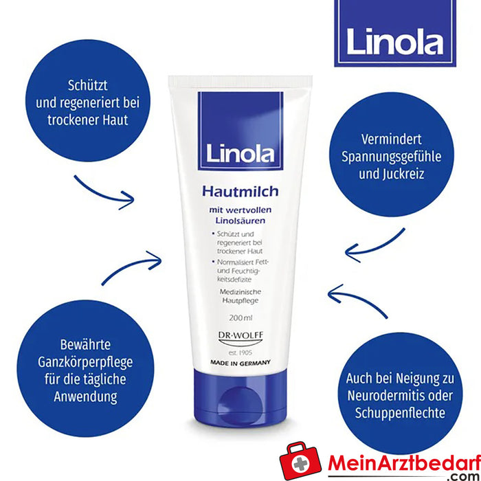 Linola Hautmilch - Lotion corporelle pour peau très sèche, 200ml