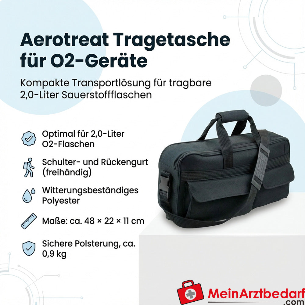 Aerotreat Tragetasche für 2,0 L Sauerstoffflasche mit Schulter- und Rückengurt Polyester schwarz 48×22×11 cm